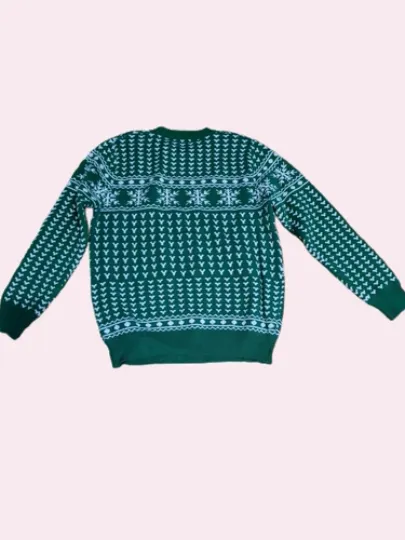 Green White Ugly Christmas Sweater + Snowflakes, Trees, & Santa Comfortable. NWT