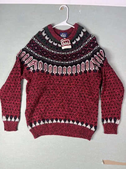 Woolrich Vintage Ugly Christmas Wool Icelandic Red Pullover Sweater Large NWT