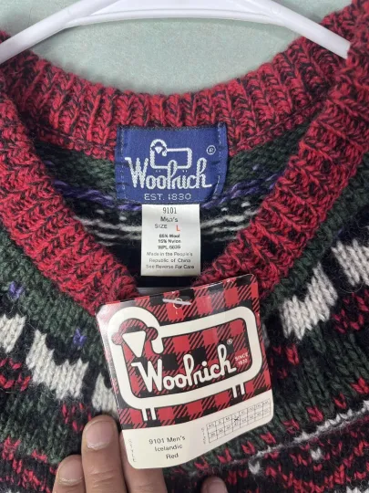 Woolrich Vintage Ugly Christmas Wool Icelandic Red Pullover Sweater Large NWT