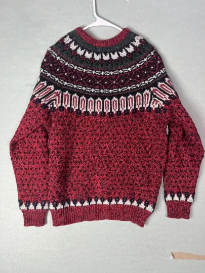 Woolrich Vintage Ugly Christmas Wool Icelandic Red Pullover Sweater Large NWT