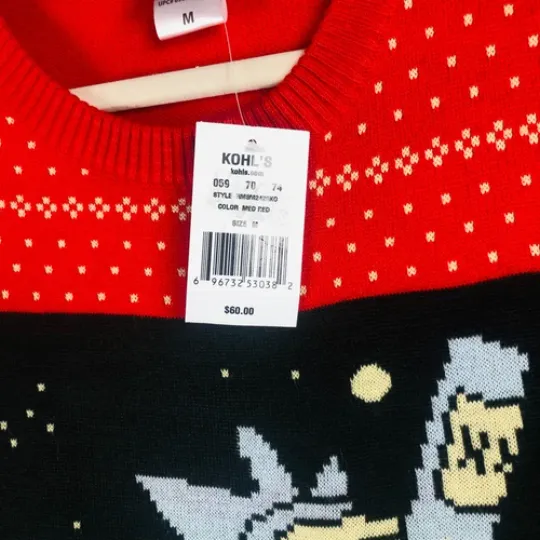 NWT Rick and Rickandmorty UGLY Christmas Sweater Size Medium Red Graphic Weave