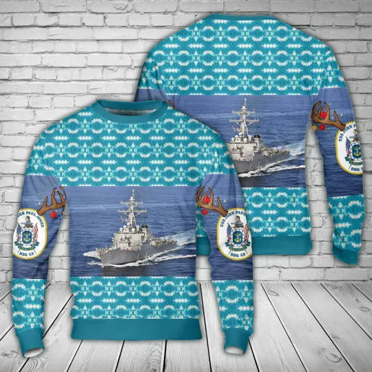 US Navy USS John Paul Jones (DDG-53) Arleigh Ugly Christmas Sweater Xmas Gift
