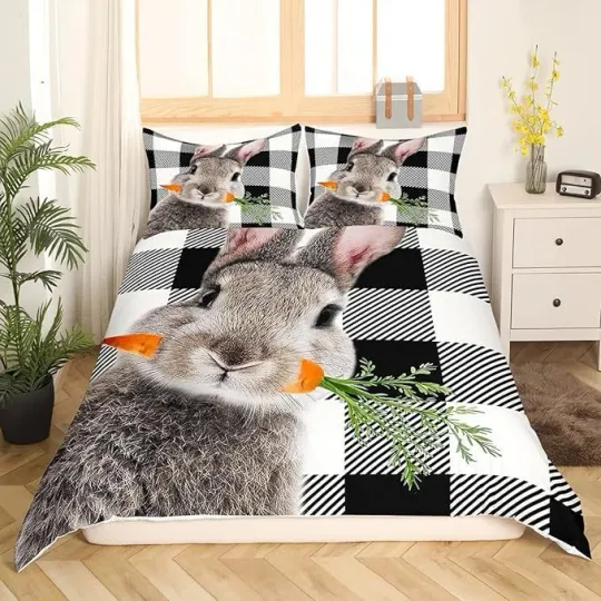 Rabbit Carrot Duvet Quilt Cover Double Queen Pillowcase Bedding Set