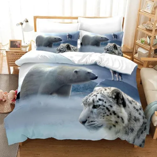 Snow Leopard Polar Bear Wolf Duvet/quilt/doona Cover Queen/king Bedding Set