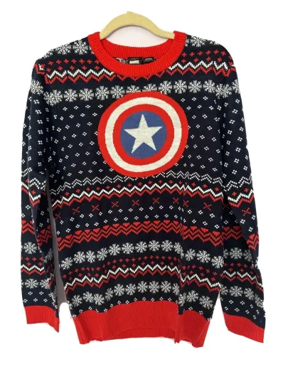 Marvel Captain America Ugly Christmas Sweater Mens Size Medium Navy New