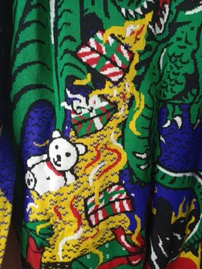 Ugly Christmas Party Flashing Dragon With Lights Sweater New Sz 2XL