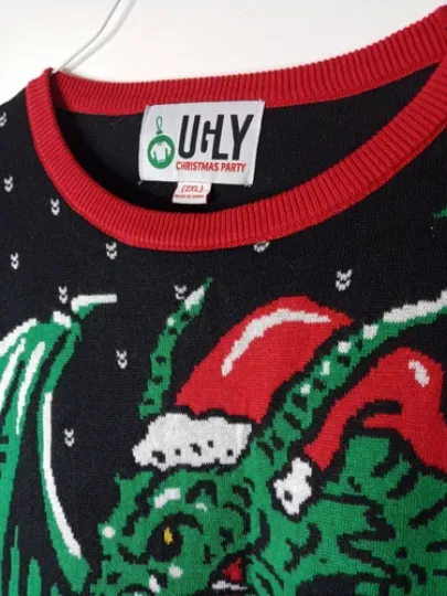 Ugly Christmas Party Flashing Dragon With Lights Sweater New Sz 2XL