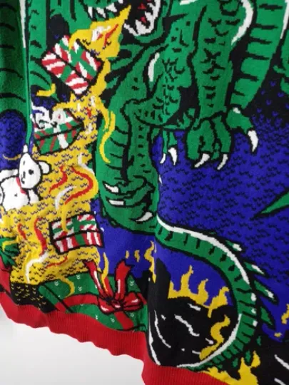 Ugly Christmas Party Flashing Dragon With Lights Sweater New Sz 2XL