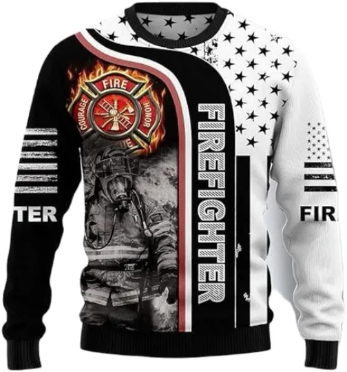 Firefighter Awesome Ugly Christmas Sweatshirt Ugly Christmas Sweater 3D AOP