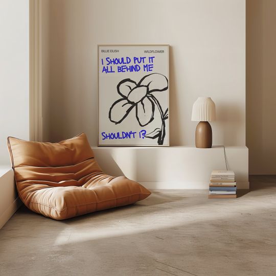 Wildflower Billie Eilish Lyrics  Blue Modern Art Poster, Music Inspired Wall Decor, Hit me hard and soft album fan art