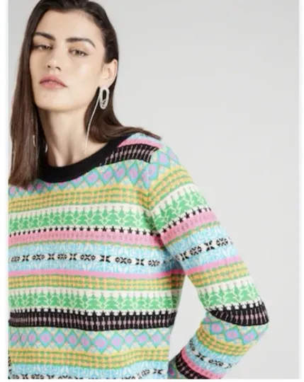 New Essentiel Antwerp Egift Virgin Wool Multicolor Jacquard Pattern Sweater  XS