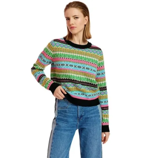 New Essentiel Antwerp Egift Virgin Wool Multicolor Jacquard Pattern Sweater  XS