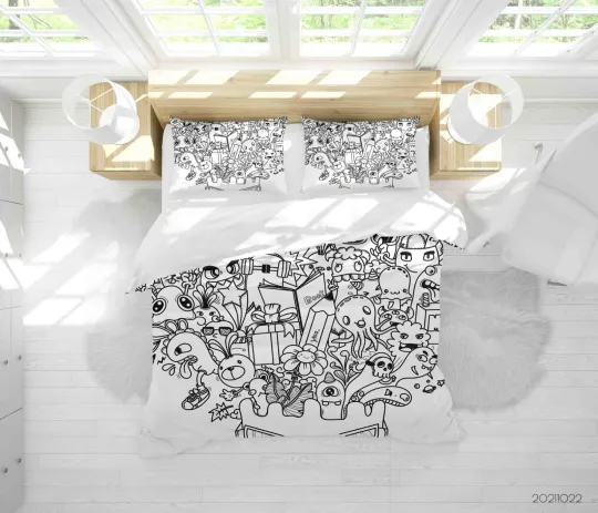 3D Graffiti Animal Monster Hand Drawn Quilt Cover Set Bedding Sets Pillowcases