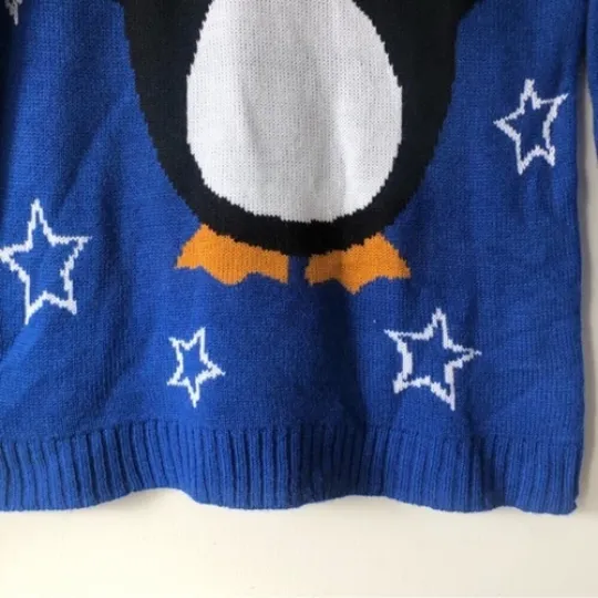 Derek Heart Sequin Penguin Winter Ugly Christmas Sweater Size Medium