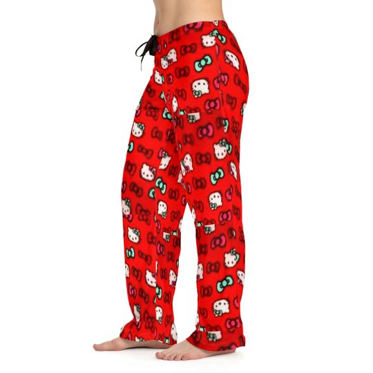 Retro Kitty Friends Valentine red hearts pajama sleep pants gift
