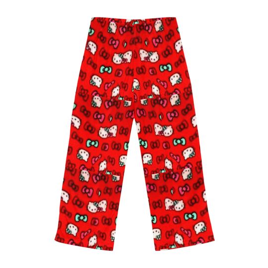 Retro Kitty Friends Valentine red hearts pajama sleep pants gift
