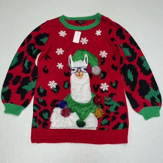 33 Degrees Women's Lama Christmas Ugly Sweater Multicolor Size L NWT