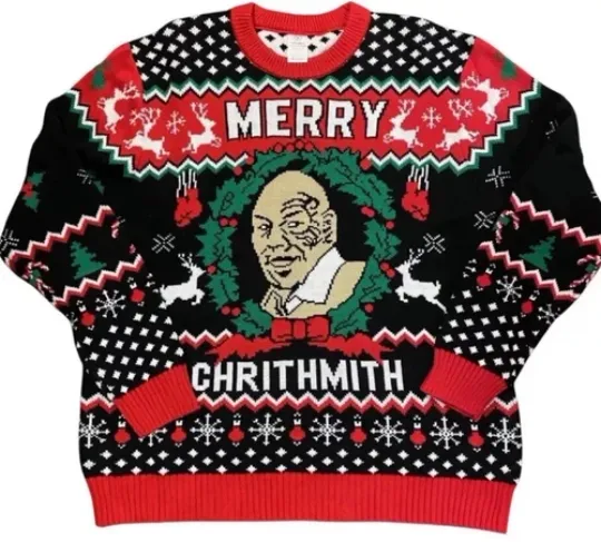 Mike Tyson "Merry Chrithmith" Ugly Christmas Sweater Unisex Size XL