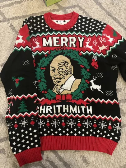 Mike Tyson "Merry Chrithmith" Ugly Christmas Sweater Unisex Size XL