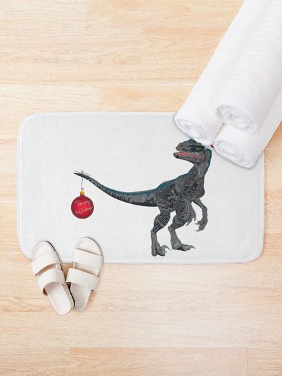 Velociraptor Christmas Bath Mat