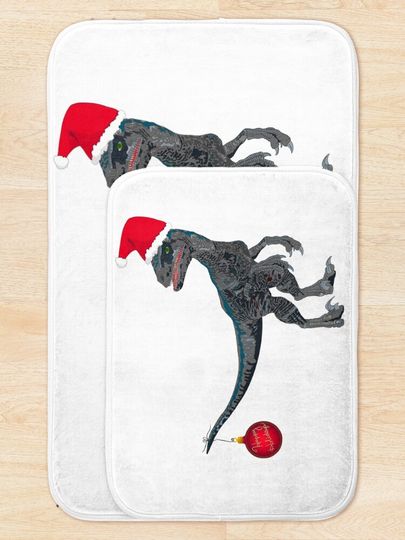 Velociraptor Christmas Bath Mat