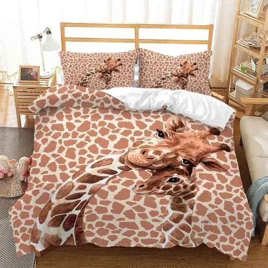 Giraffe Pattern Animal Print Quilt Duvet Cover Set Children Doona Cover Double