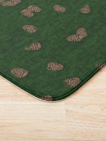 Natural Pinecones On Green Grass Background Bath Mat