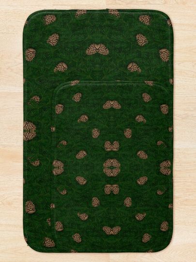 Natural Pinecones On Green Grass Background Bath Mat