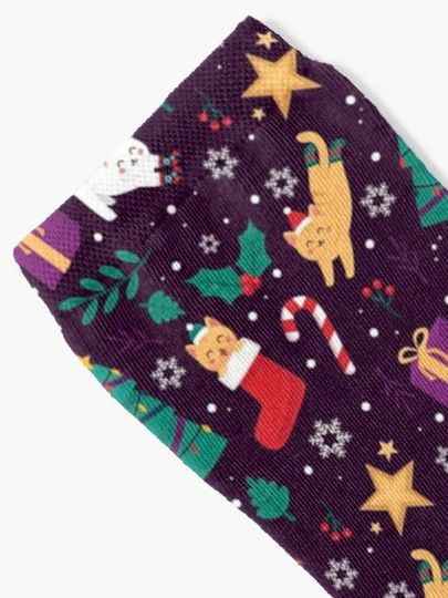 Cute Cats Christmas Tree Pattern Socks