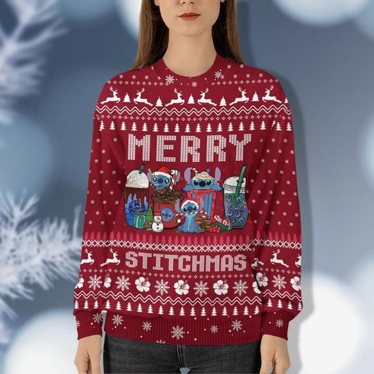 Christmas Stitch Coffee Sweater, Disney Coffee Ugly Sweater