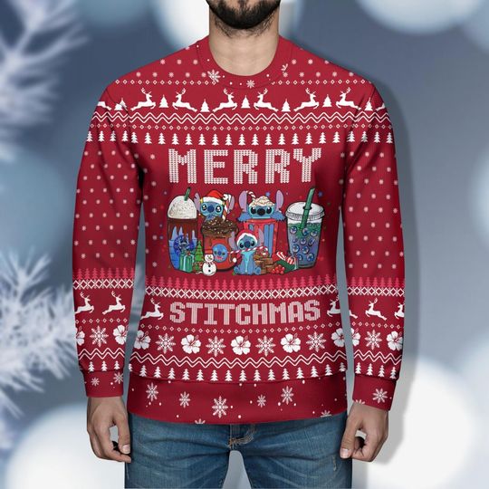 Christmas Stitch Coffee Sweater, Disney Coffee Ugly Sweater