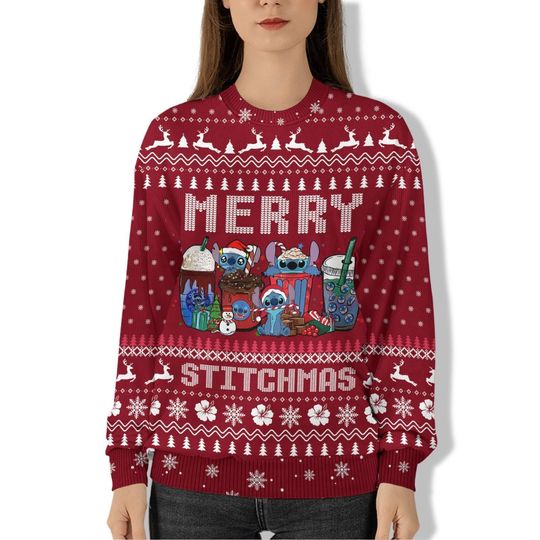 Christmas Stitch Coffee Sweater, Disney Coffee Ugly Sweater