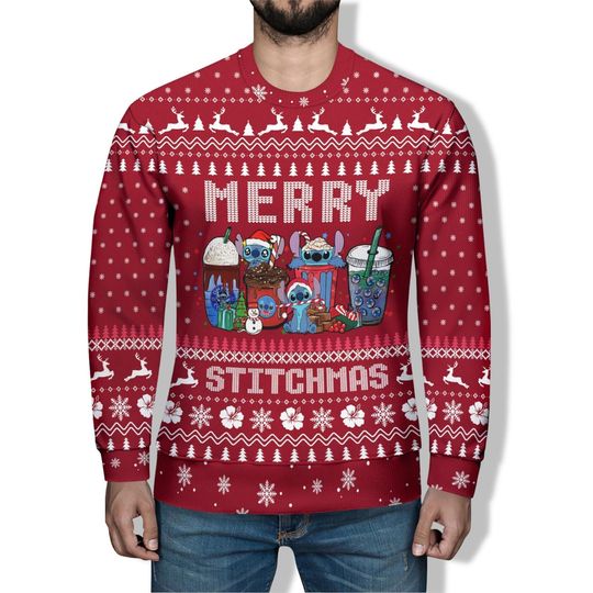 Christmas Stitch Coffee Sweater, Disney Coffee Ugly Sweater