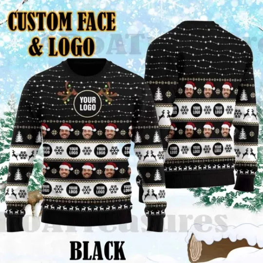 Personalized Custom Face  amp; Logo 3D Ugly Christmas Sweater, Custom Company Logo