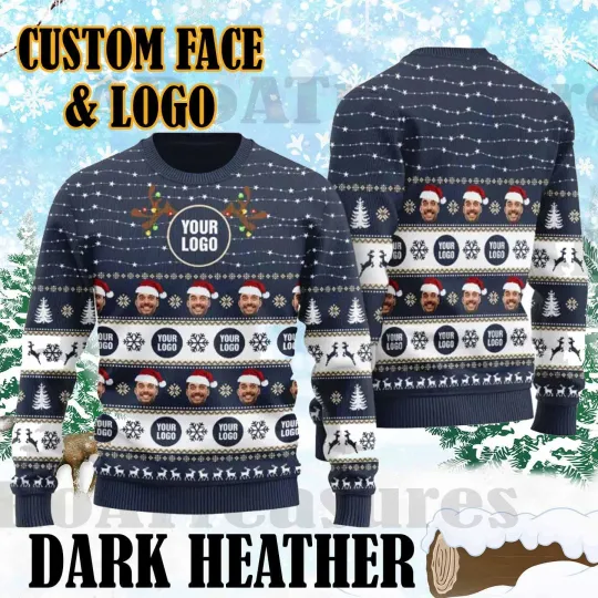 Personalized Custom Face  amp; Logo 3D Ugly Christmas Sweater, Custom Company Logo