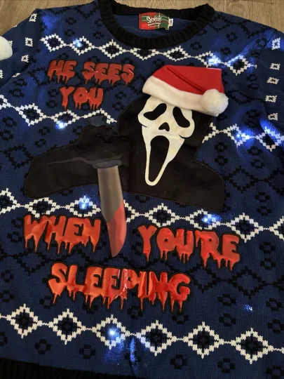 Scream Ghost Face Christmas Ugly Sweater Size Large Light Up And Screaming Sound