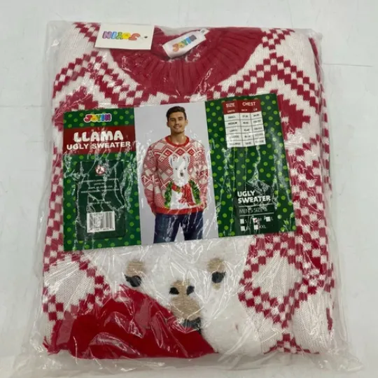 Men's Christmas Fuzzy Llama Alpaca Ugly Sweater Medium