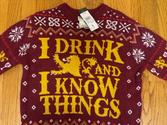 I Drink & I Know Things Game Of Thrones Ugly Christmas Sweater Men's Medium NWT