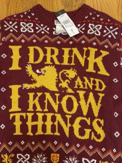 I Drink & I Know Things Game Of Thrones Ugly Christmas Sweater Men's Medium NWT