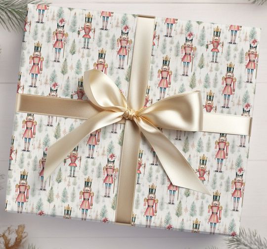 Nutcracker Christmas Gift Wrap, Merry Christmas Wrapping Paper, Vintage Gift Wrap