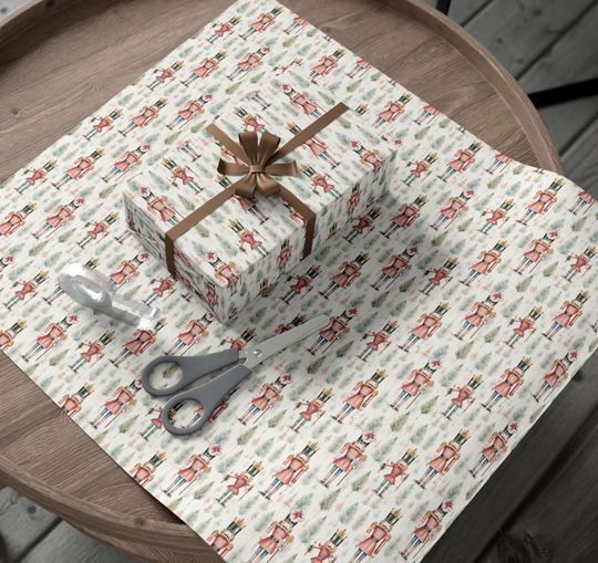 Nutcracker Christmas Gift Wrap, Merry Christmas Wrapping Paper, Vintage Gift Wrap