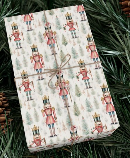 Nutcracker Christmas Gift Wrap, Merry Christmas Wrapping Paper, Vintage Gift Wrap