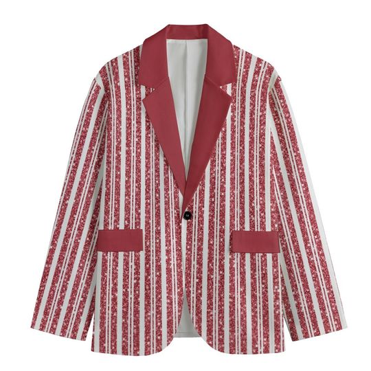 Red and White Sparkle Red Stripes Lightweight Blazer/Sport Coat - Red Lapel