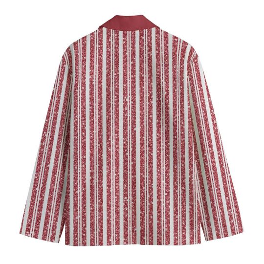 Red and White Sparkle Red Stripes Lightweight Blazer/Sport Coat - Red Lapel
