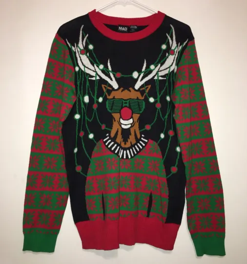 Mad Engine Men’s Small Light-up UGLY-CHRISTMAS Reindeer Sweater Small