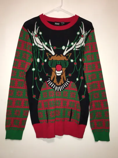 Mad Engine Men’s Small Light-up UGLY-CHRISTMAS Reindeer Sweater Small