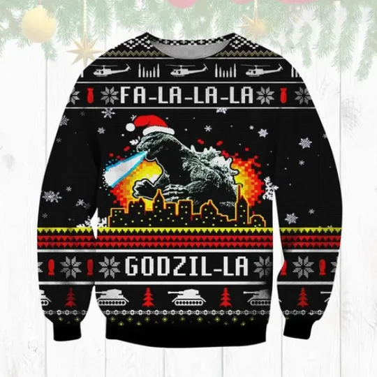 Fa la la la la Dragon Ugly Christmas Sweater Size S-5XL