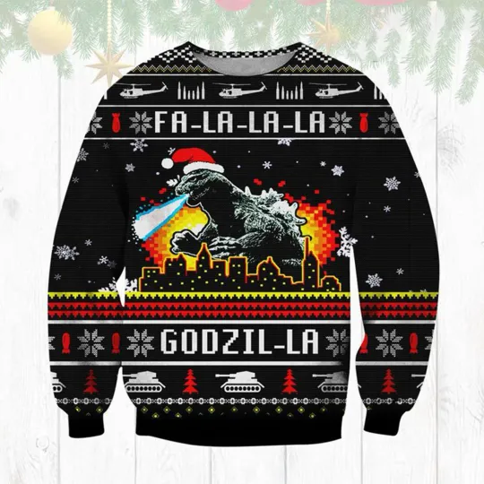 Fa la la la la Dragon Ugly Christmas Sweater Size S-5XL