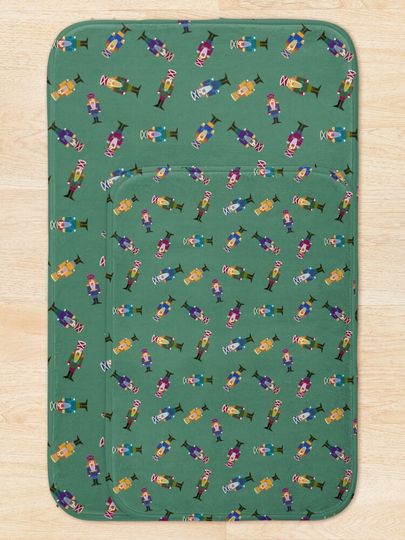 Nutcracker Parade - Christmas design pattern with green background Bath Mat