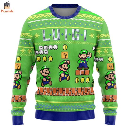 Super Mario Luigi Ugly Christmas Sweater, Mario Luigi Sweater, Mario Christmas Shirt, Mario Family Christmas, Christmas Vacation Shirt